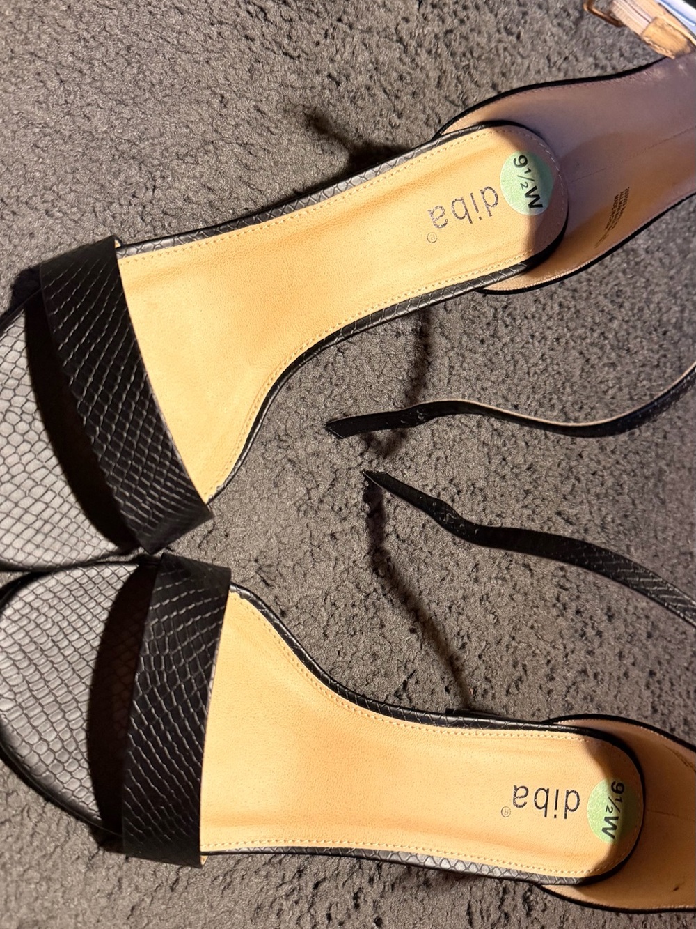 Diba Black Textured Ankle-Strap Heels